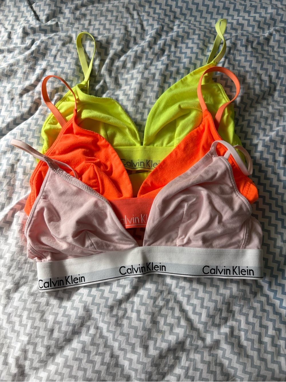 SET of 3 sz M CALVIN KLEIN Cotton Triangle Bralette Pink Bright Orange Yellow